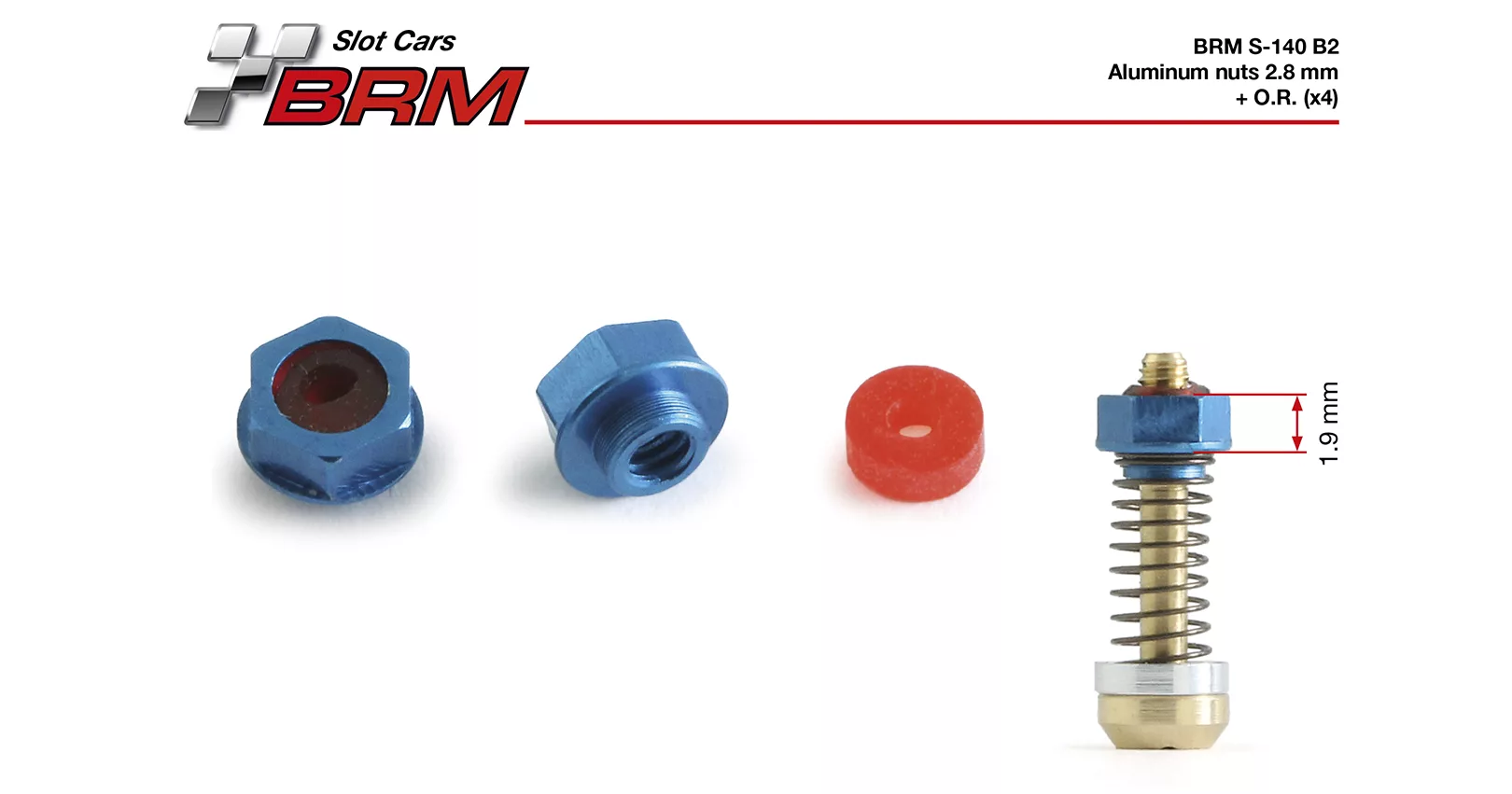S-140B2 Aluminum nuts 2.8mm + O.R. (x4) S-140B2 Aluminum nuts 2.8mm + O.R. (x4)