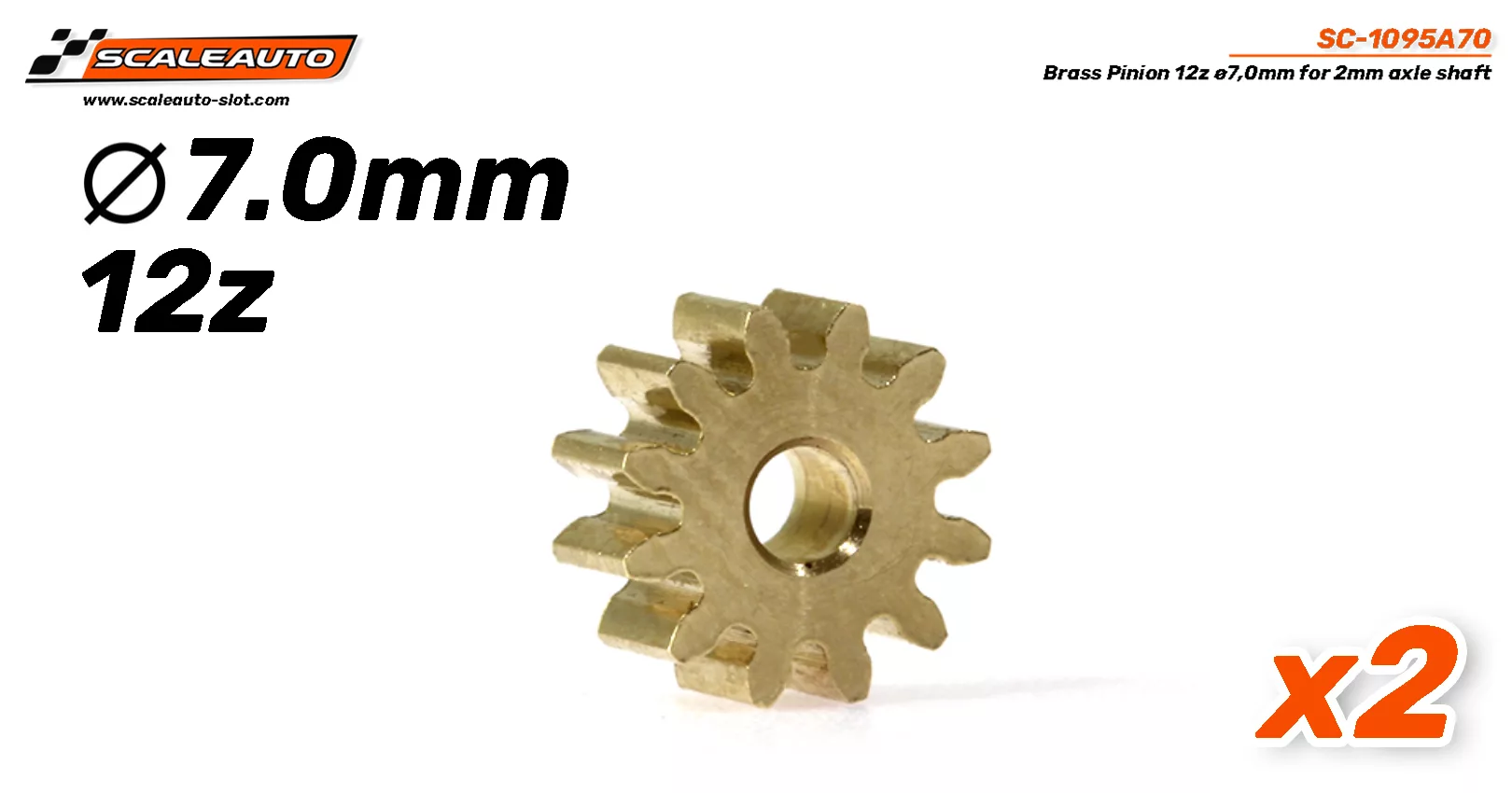 SC-1095A70 Scaleauto  Brass Pinion 12z ø7,0mm for 2mm axle shaft