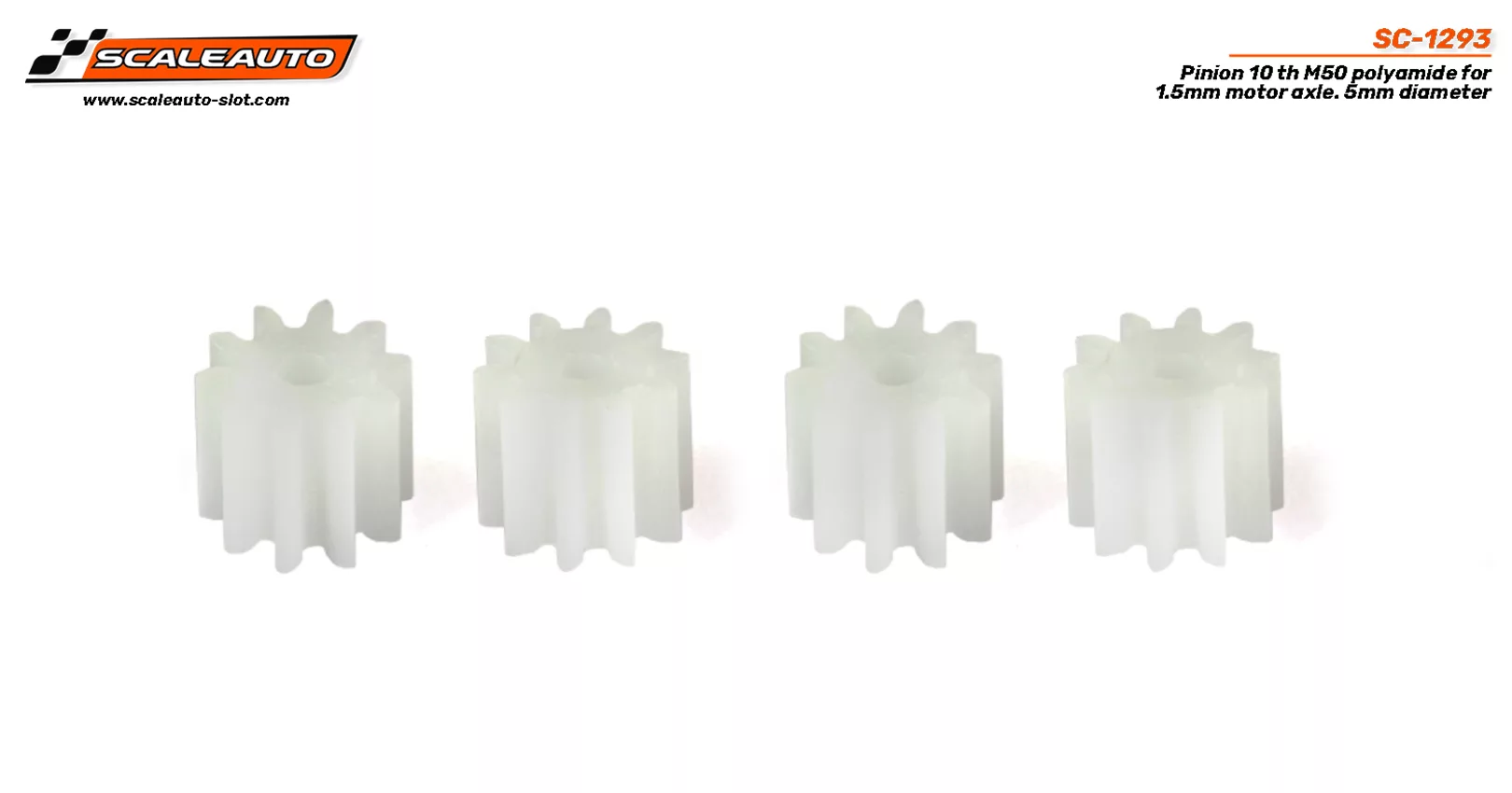 SC-1293 Pinion 10 th M50 polyamide for 1.5mm motor axle. 5mm diameter