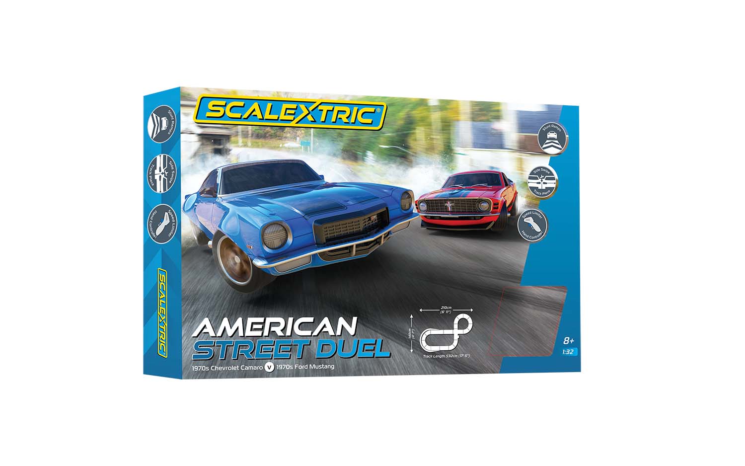 C1429T Scalextric American Street Dual (1970s Chevrolet Camaro Vs 1970s Ford Mustang)