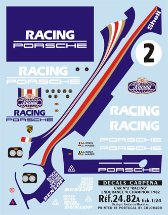 CRP-2482 Decals 1/24 Porsche 956 #2 'Racing'