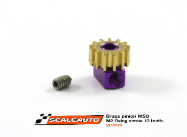 SC-1073 Brass pinion 13 tooth M50 for 2mm motor axle.