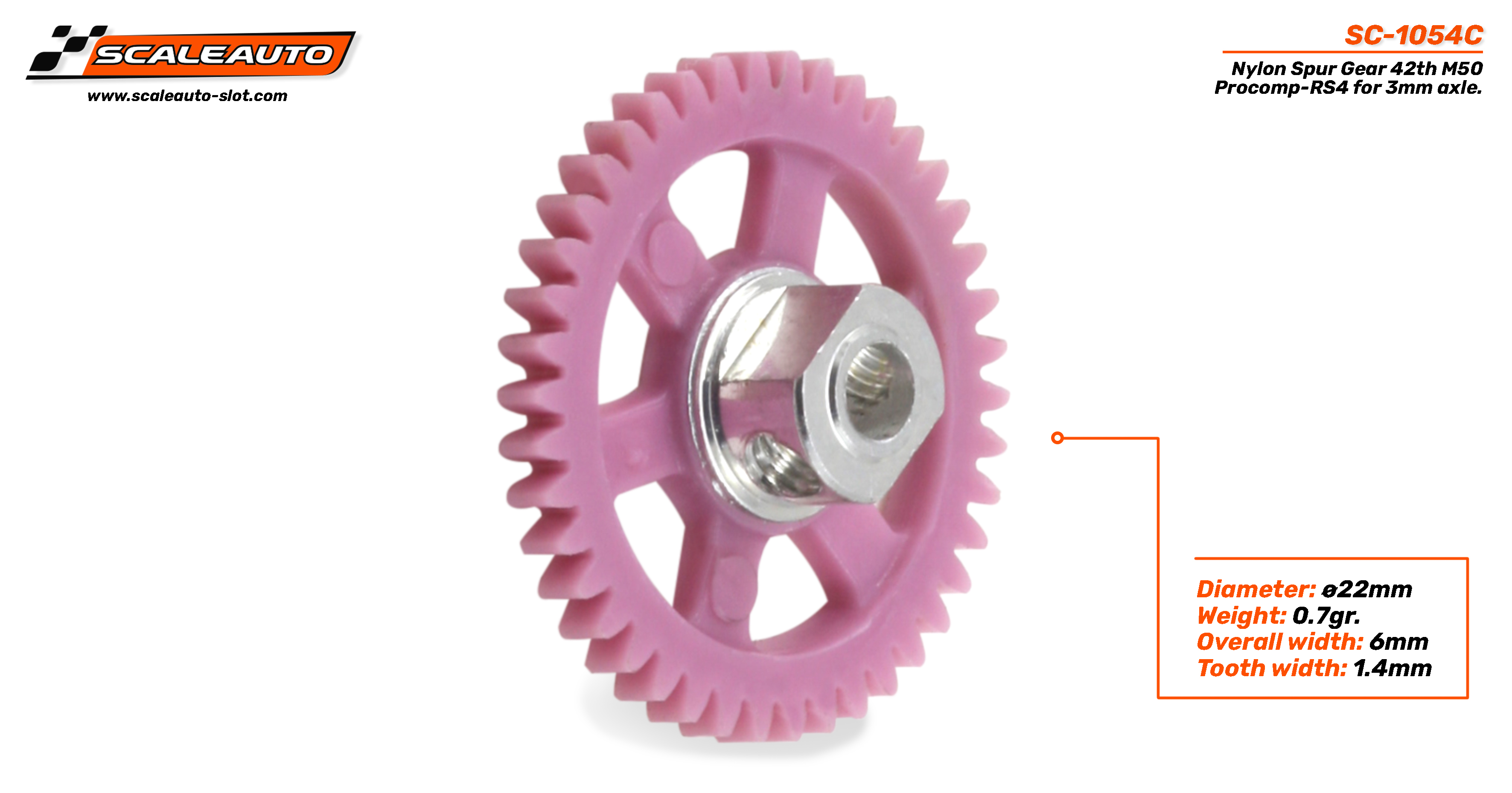 Sc-1054C Nylon Spur Gear 42th M50 Procomp-RS4 for 3mm axle.