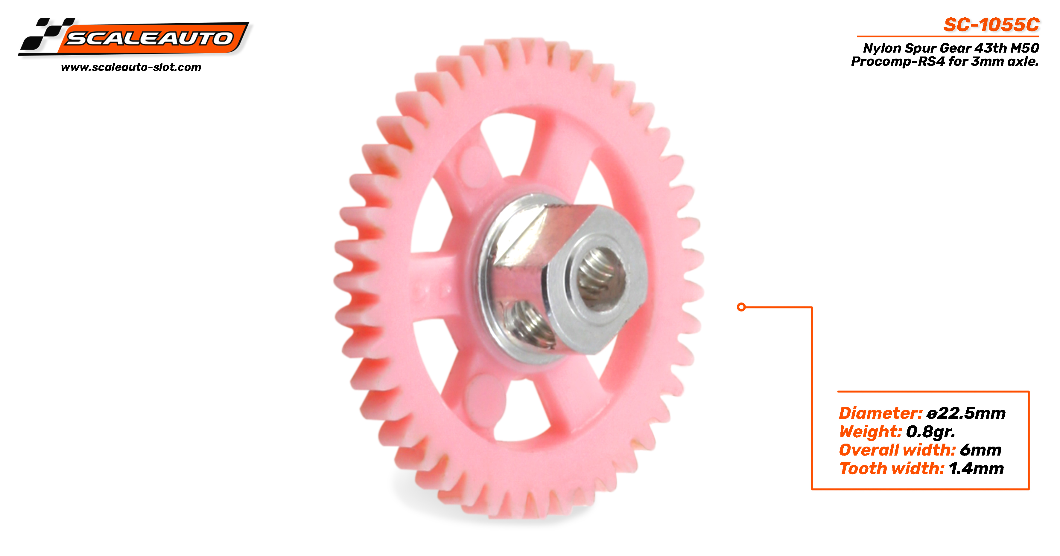 SC-1055C Nylon Spur Gear 43th M50 Procomp-RS4 for 3mm axle.