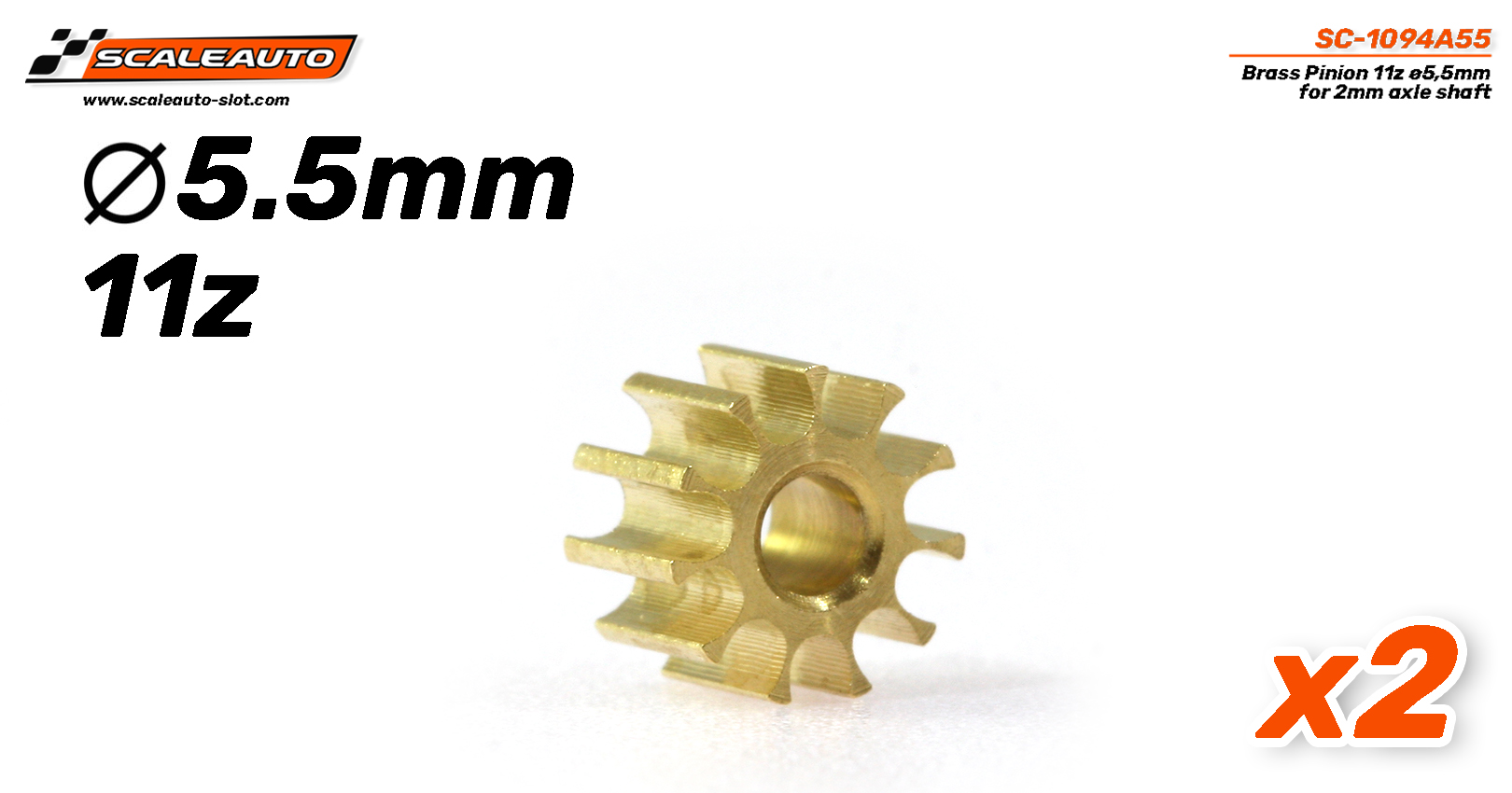 SC-1094A55 Brass Pinion 11z ø5,5mm for 2mm axle shaft equivalent SI-PI11