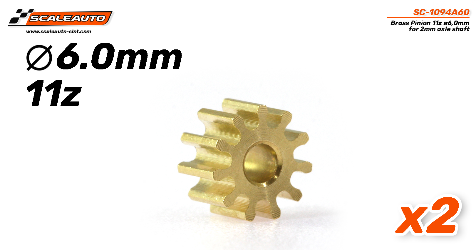 SC-1094A60 Brass Pinion 11z ø6,0mm for 2mm axle shaft