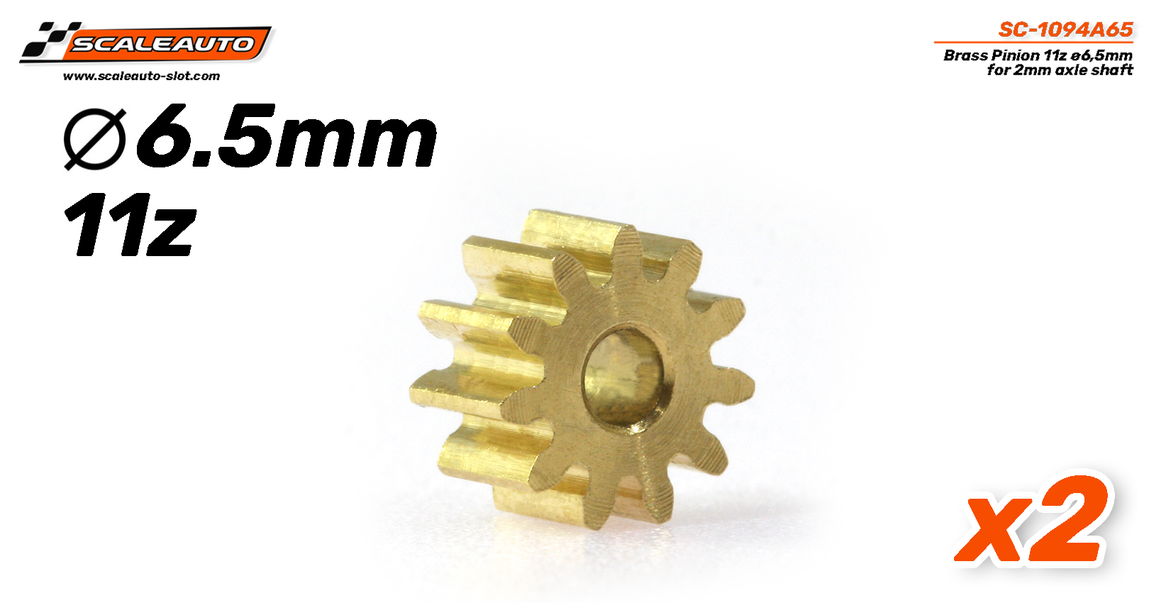 SC-1094A65 Brass Pinion 11z ø6,5mm for 2mm axle shaft