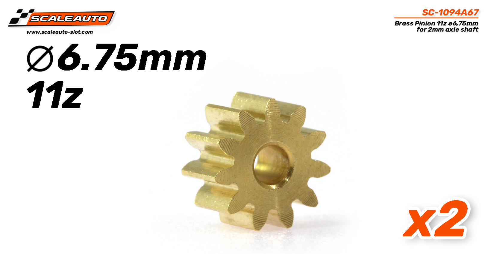 SC-1094A67 Brass Pinion 11z ø6,75mm for 2mm axle shaft