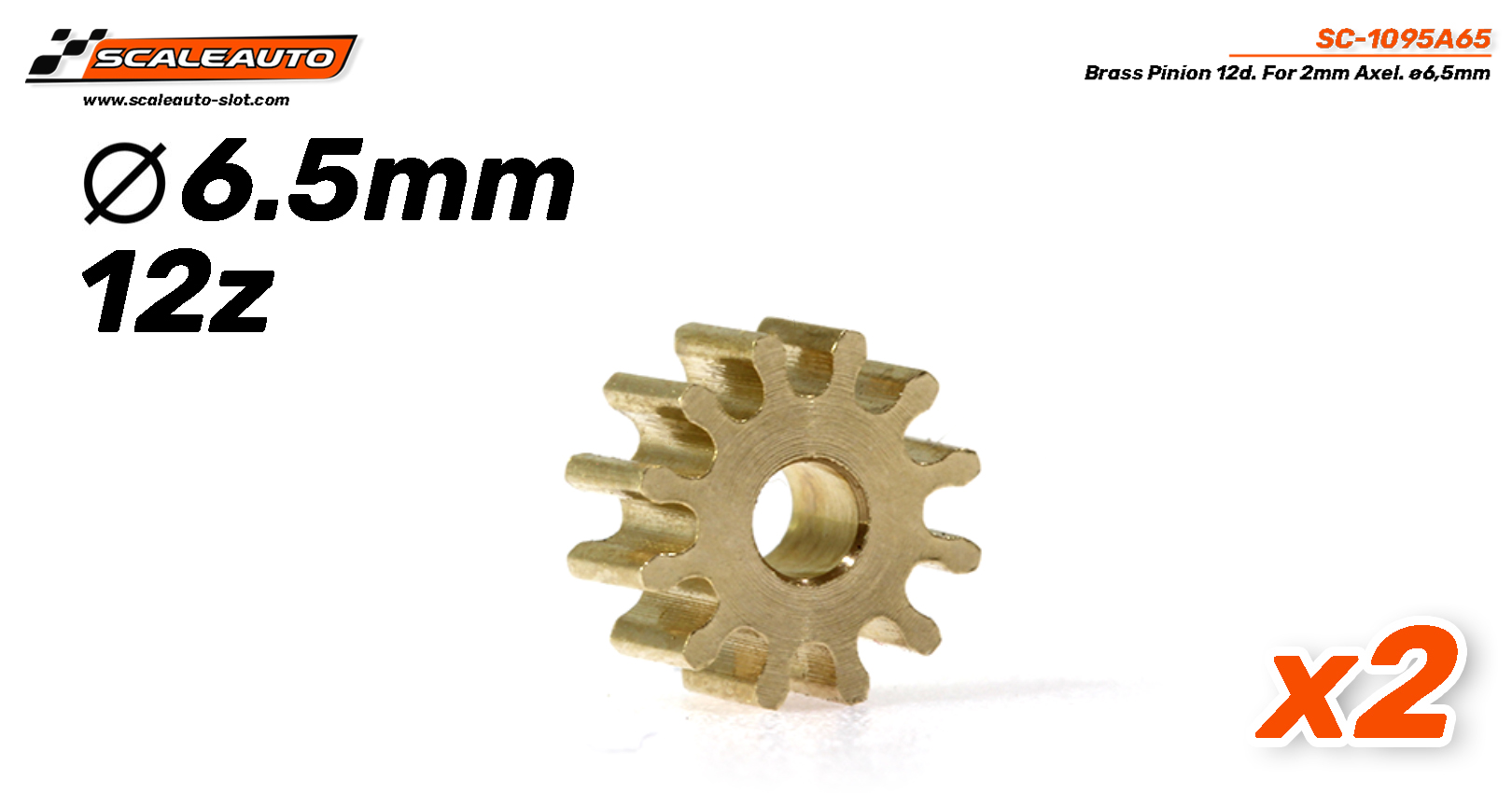 SC-1095A65 Brass Pinion 12d. For 2mm Axle. ø6,5mm