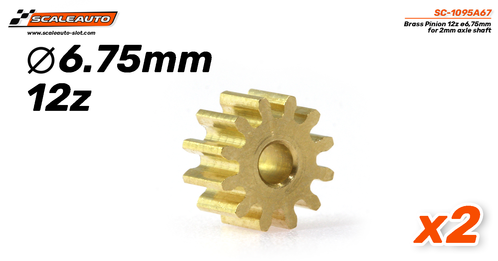 SC-1095A67 Scaleauto  Brass Pinion 12z ø6,75mm for 2mm axle shaft