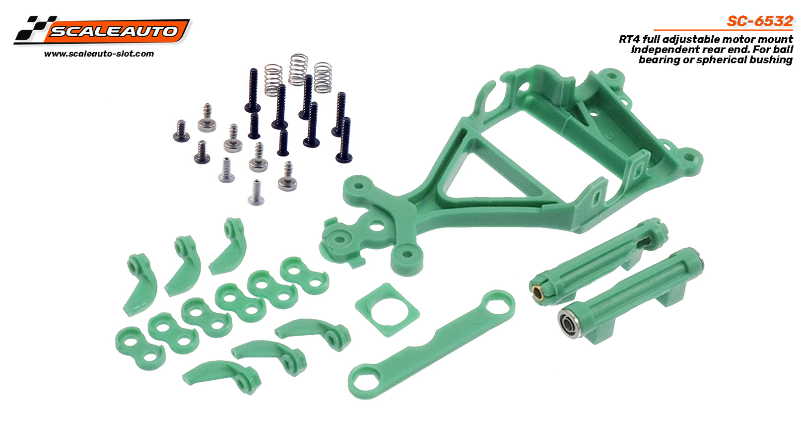 SC-6532 Green RT4 full adjustable motor mount Independent rear end. For ball bearing or spherical bushing